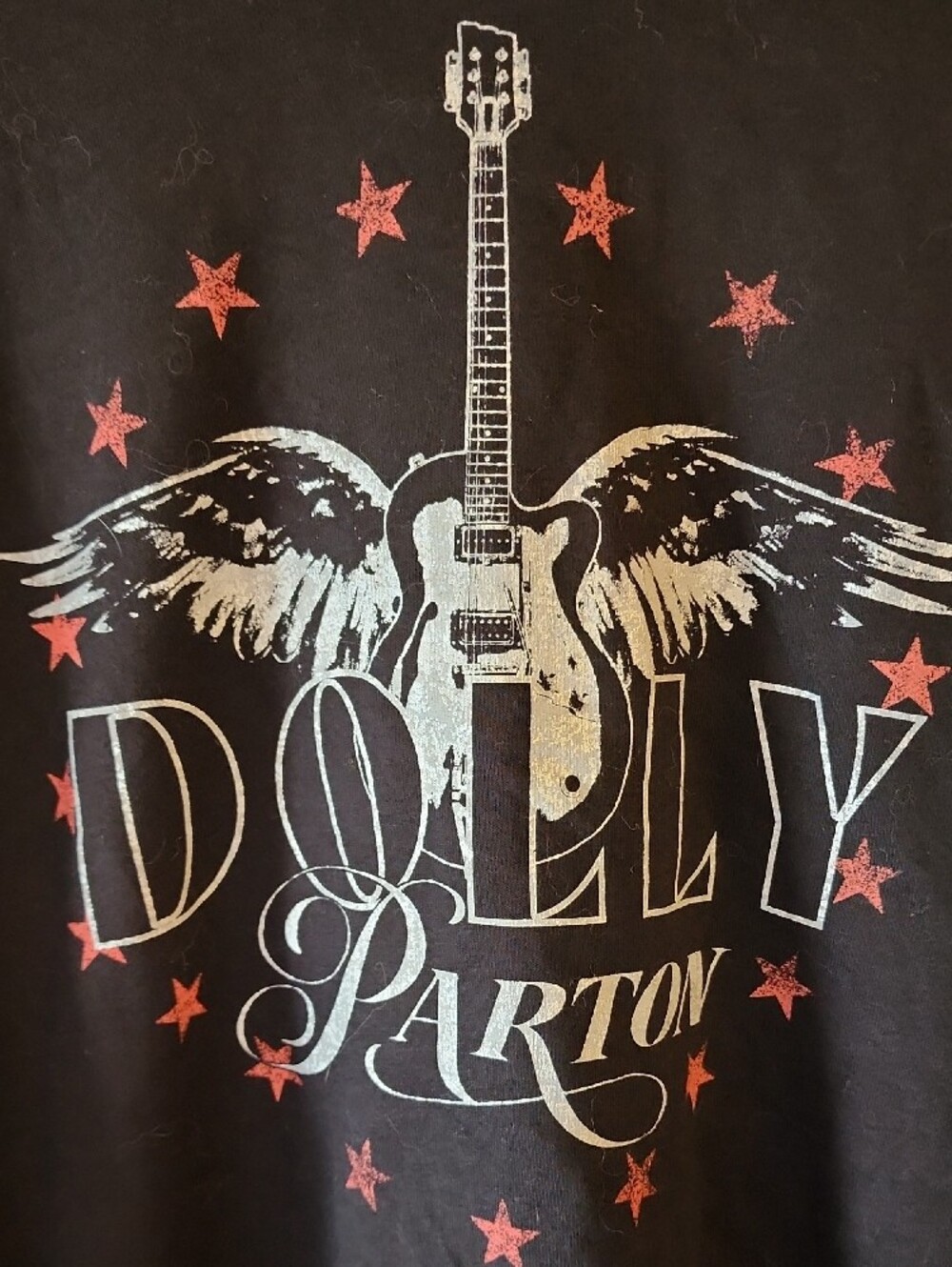 Terra & Sky Black Pullover Sweatshirt with Guitar Wing Graphic and Red Stars - Picture 3 of 5